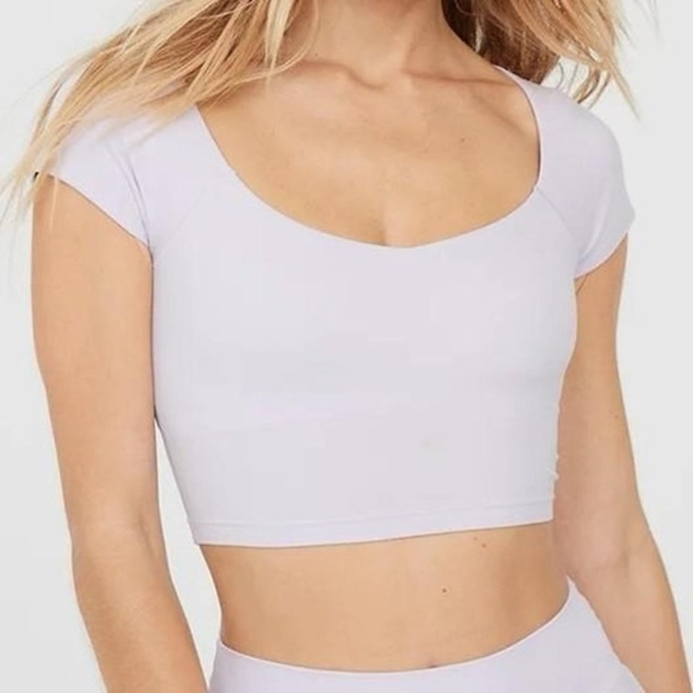 Offline By Aerie NWT Real Me Lavender V Neck Short Sleeve Crop Top Size Medium